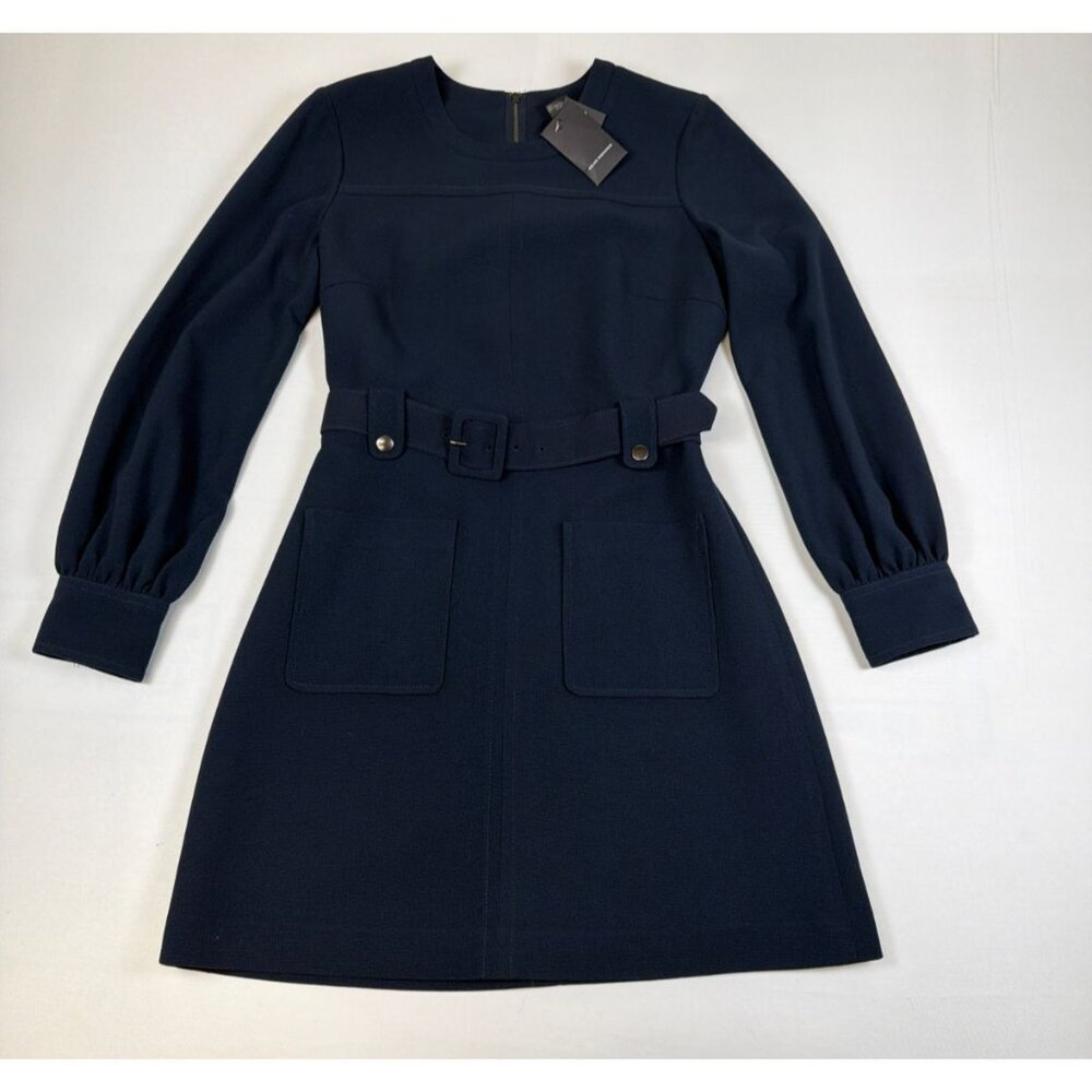 Club Monaco Women Size 4 Navy Blue Belted Pocket LS Robe Dress New With Tags